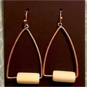 Gold earrings Costume gold tear drop hoop w/teal earrings, great condition